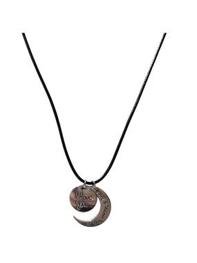 I Love You To The Moon & Back Pendant Necklace Black Cord Jewelry Gift Women